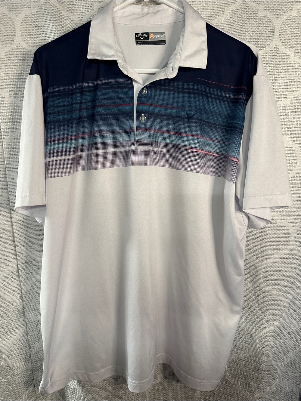 Callaway Opti-Dri Abstract Stripe Performance Golf Polo Shirt White Men's Large